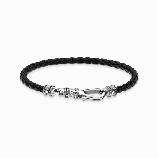 Black Leather Large Lobster Clasp Bracelet