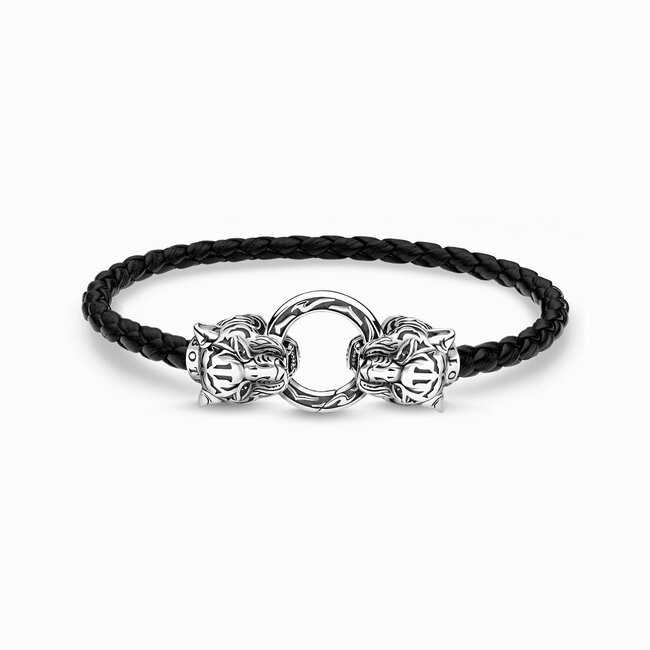 Black Leather Tiger Clasp Bracelet