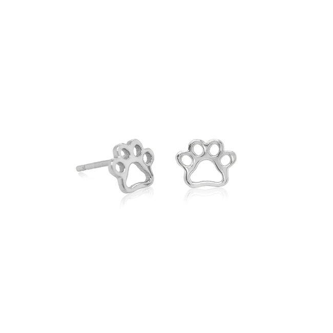 Kids Silver Paw Print Studs