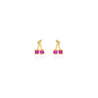Bella Baby Kids Gold Vermeil Red Cherry Studs