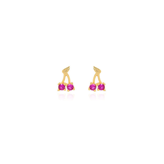 Kids Gold Vermeil Red Cherry Studs