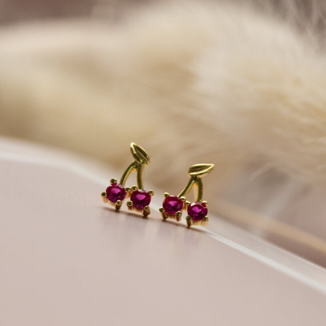 Kids Gold Vermeil Red Cherry Studs
