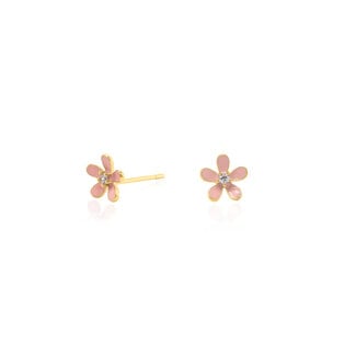 Bella Baby Kids Gold Vermeil Pink Enamel Flower Studs