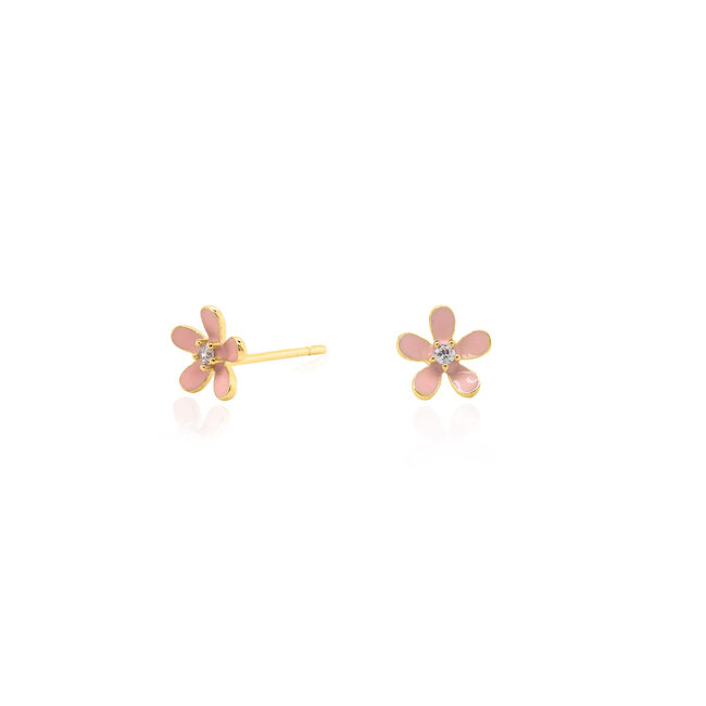 Kids Gold Vermeil Pink Enamel Flower Studs