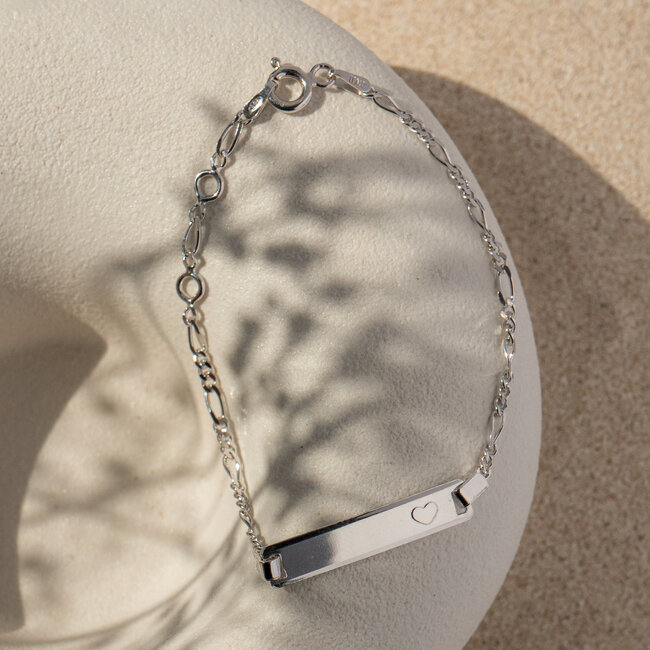 Baby Heart ID Bar Figaro Bracelet