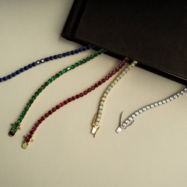 Lab-Grown White Sapphire Tennis Bracelet in Gold Plated Sterling Silver