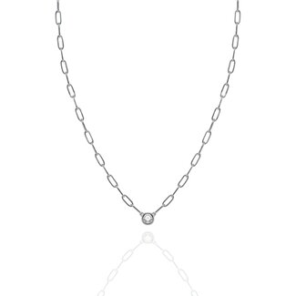 Everyday Silver by Spicer Cole Bezel Set Round Cubic Zirconia Paperclip Necklace