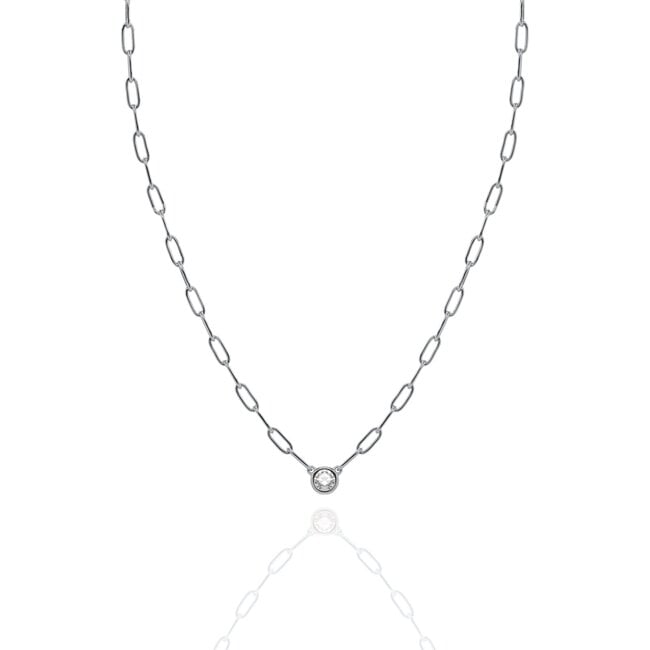 Bezel-Set Cubic Zirconia Paperclip Necklace 16-18"