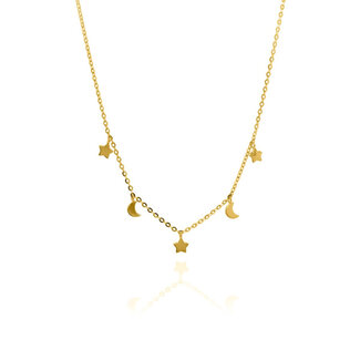 Bella Gold Polished Moon & Star Necklace