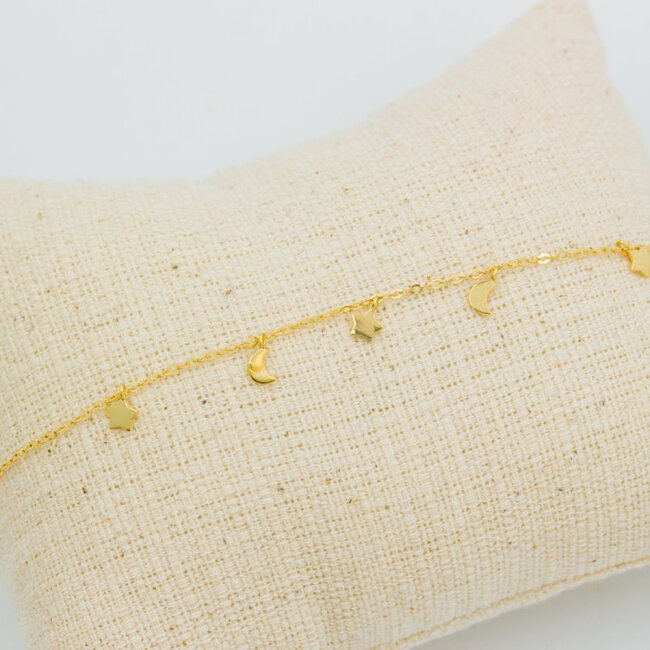 Polished Moon & Star Necklace in 10K Yellow Gold