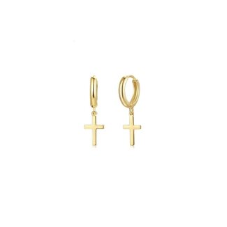 Bella Gold Cross Dangle Huggie Earrings