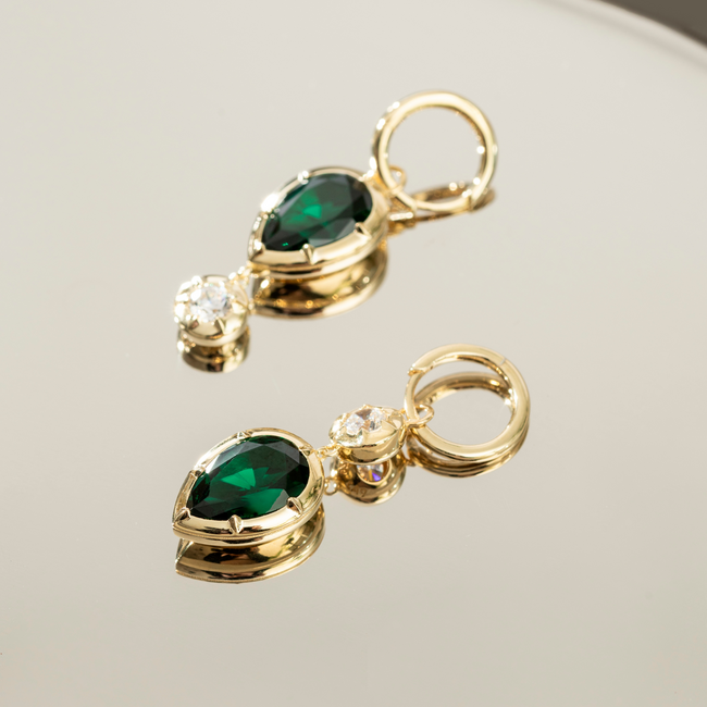 Reign Gold Plated Green Cubic Zirconia Earrings