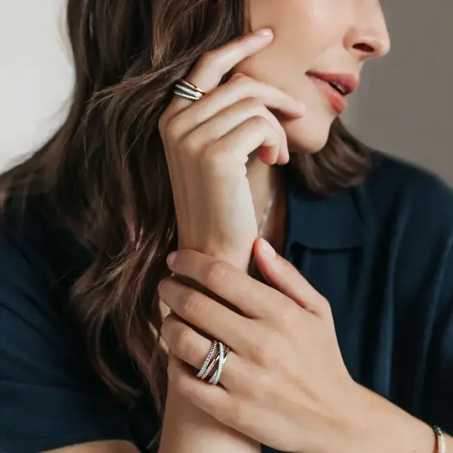 TI SENTO Structured Zirconia Crossover Ring in Sterling Silver & Gold Vermeil