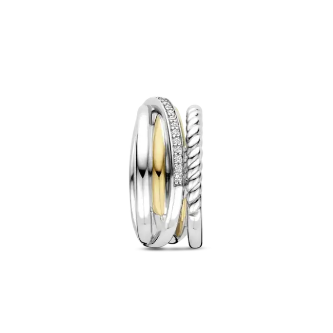 TI SENTO Structured Zirconia Crossover Ring in Sterling Silver & Gold Vermeil