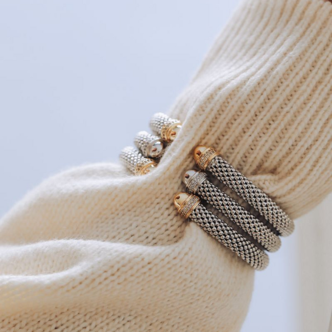 Miss Mimi Slip-On Mesh CZ Bangle in Sterling Silver with 14K Yellow Gold Vermeil