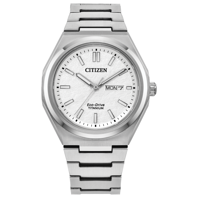 Zenshin Three-Hand Citizen Textured White Dial Eco-Drive Watch
