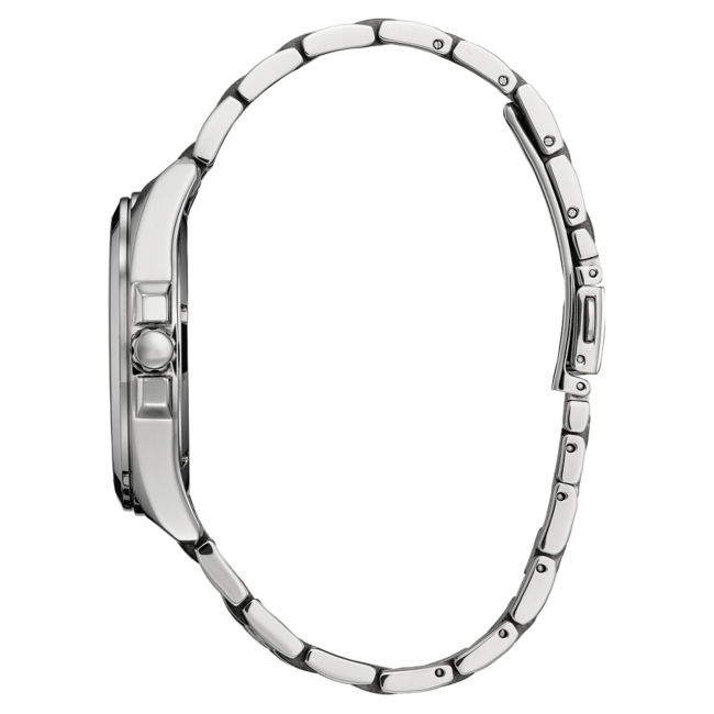 Make a distinctive style statement. Featuring a gold-tone stainless steel case steel case and a champagne 3-hand dial encased in sapphire crystal, this timepiece is a combination of functional simplicity with a touch of elegance.