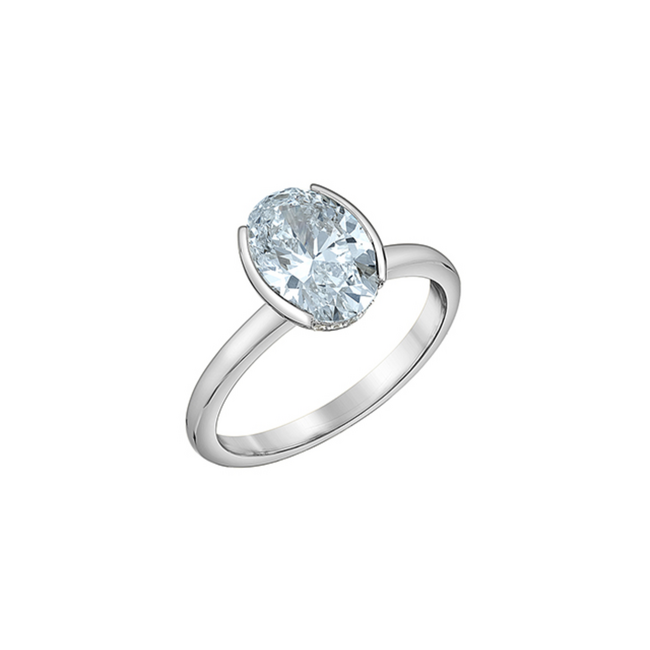 Oval Lab Grown Half-Bezel Engagement Ring