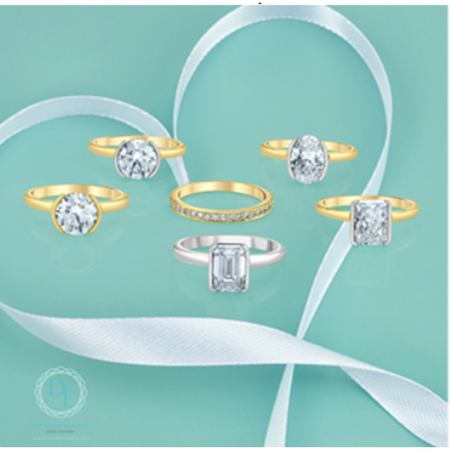 Emerald Cut Lab Grown Half-Bezel Engagement Ring