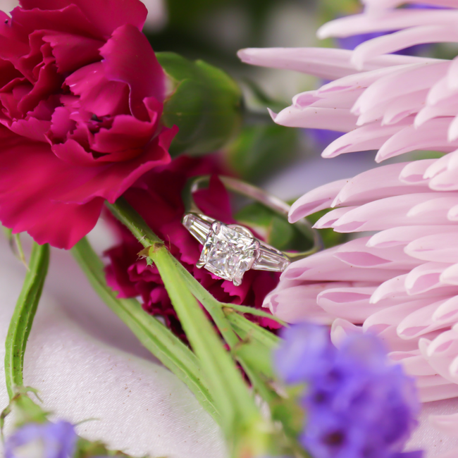 Cushion Cut Trinity Diamond Engagement Ring