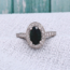 Teal Sapphire & Diamond Custom-Made Halo Ring in 14K White Gold