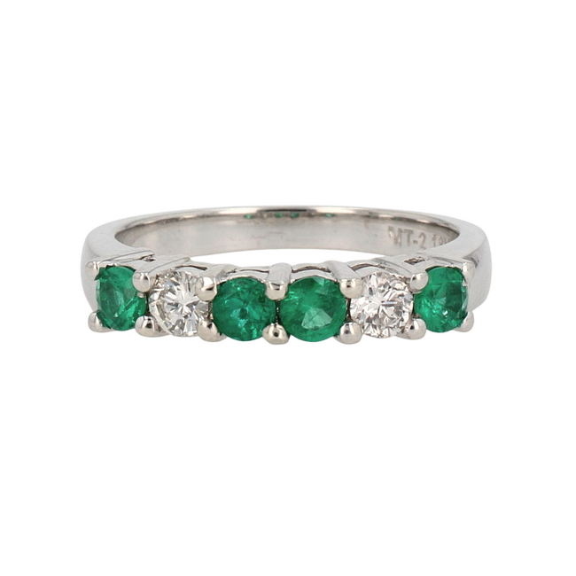 Round Emerald & Diamond Band in 18K White Gold