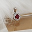 Custom-Made Ruby & Diamond Halo Pendant in 14K White Gold