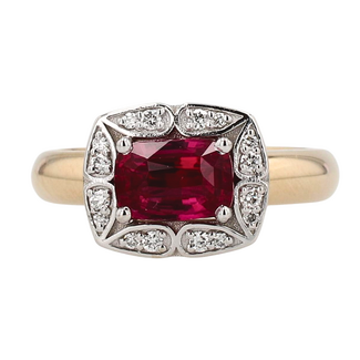 Colour by Spicer Cole Custom-Made Cushion Ruby & Diamond Halo Ring