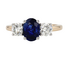 Custom-Made Oval Sapphire & Diamond Trinity Ring in 14K Yellow & White Gold