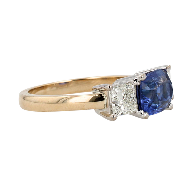 Custom-Made East-West Sapphire & Diamond Ring in 14K Yellow & White Gold