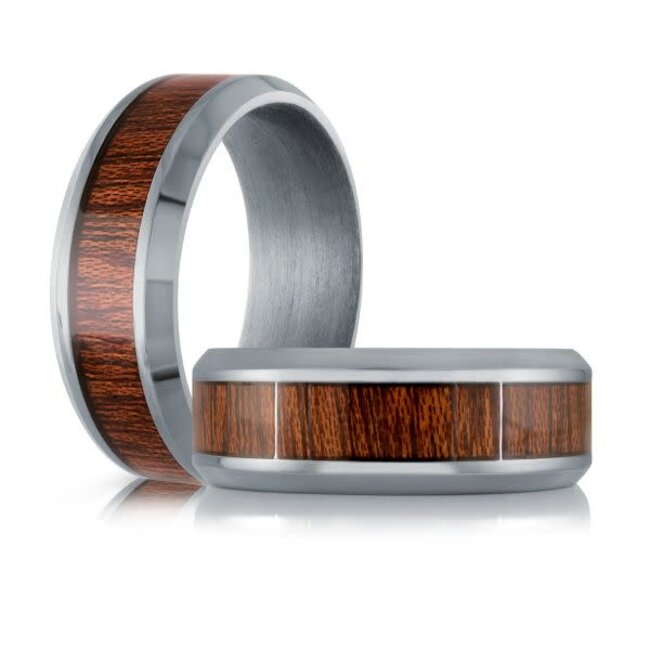 Grey Tantalum & Wood Inlay 8mm Wedding Band