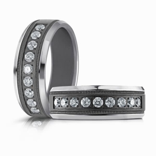 Milgrain Diamond Tantalum 8mm Wedding Band