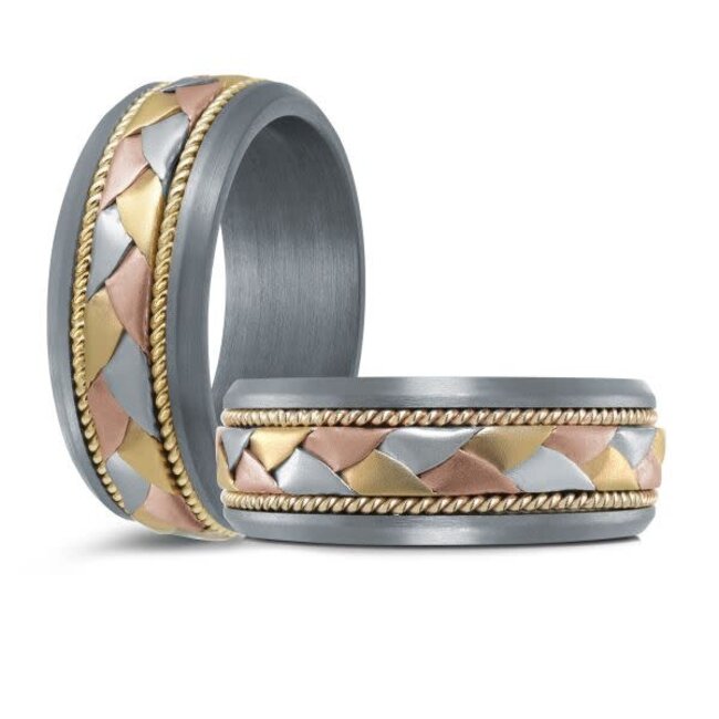 14K Tri-Tone Gold & Tantalum Braided 8.5mm Wedding Band