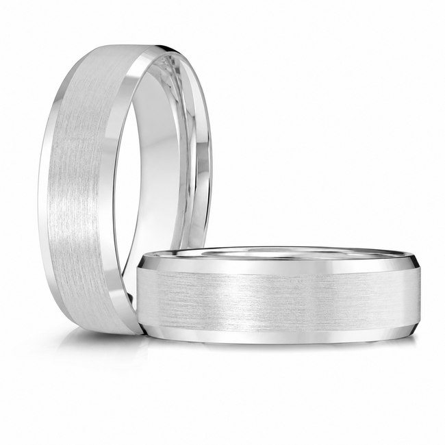 Carved Satin Polished Edge Wedding Band in 10K White Gold