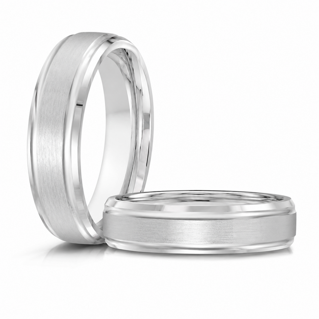 Carved Satin & High Polish Wedding Band in 10K White Gold