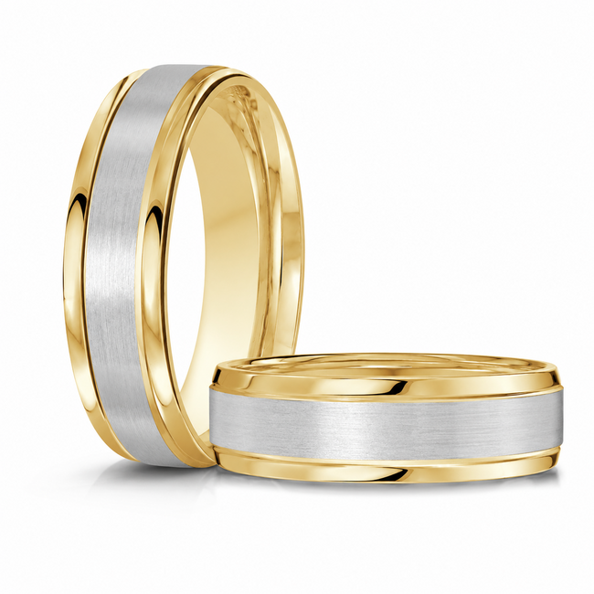 Carved Satin Finish Wedding Band in 10K Yellow & White Gold