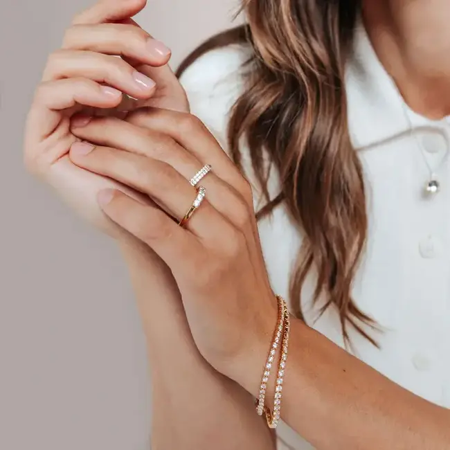 TI SENTO Cubic Zirconia Tennis Bracelet in Sterling Silver & Gold Vermeil
