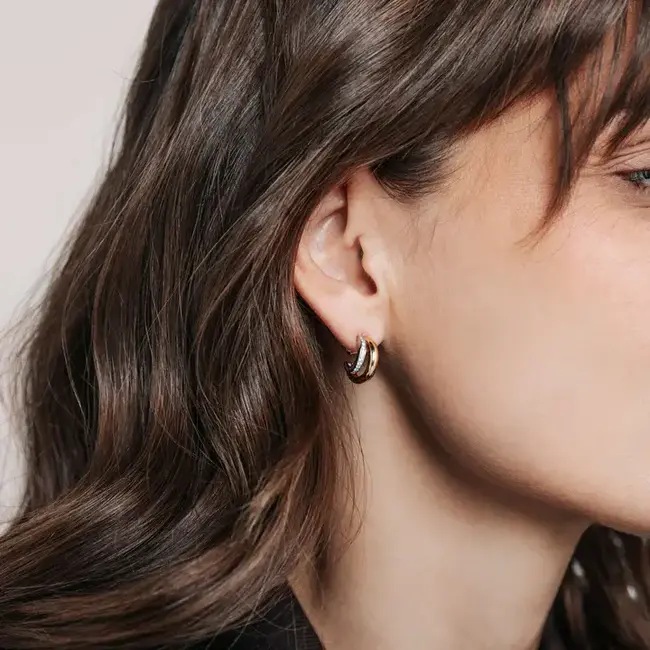 TI SENTO Zirconia Double Earrings in Sterling Silver & Gold Vermeil