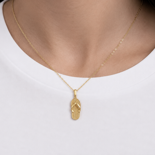 Textured Flip Flop Necklace in 10K Yellow Gold