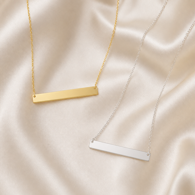 Monogram Engravable Horizontal Bar Necklace in 10K