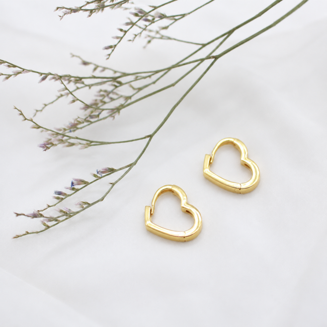 Heart Shaped Huggie Hoop Earrings in 10K Yellow Gold
