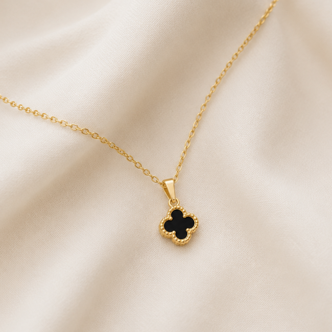Black Onyx Clover Necklace in 10K Yellow Gold