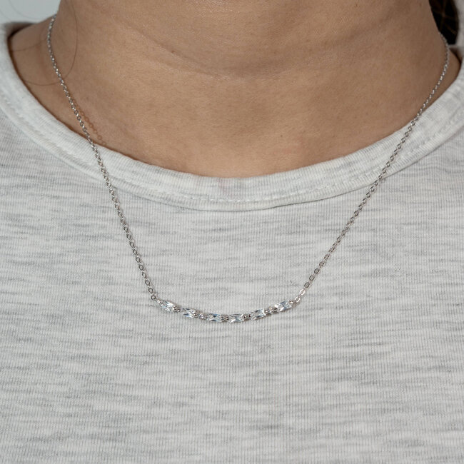 MAMA Morse Code CZ Necklace in Sterling Silver