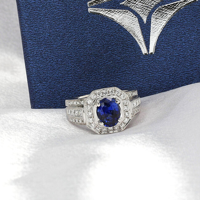 Oval Sapphire & Diamond Ring in 14K White Gold