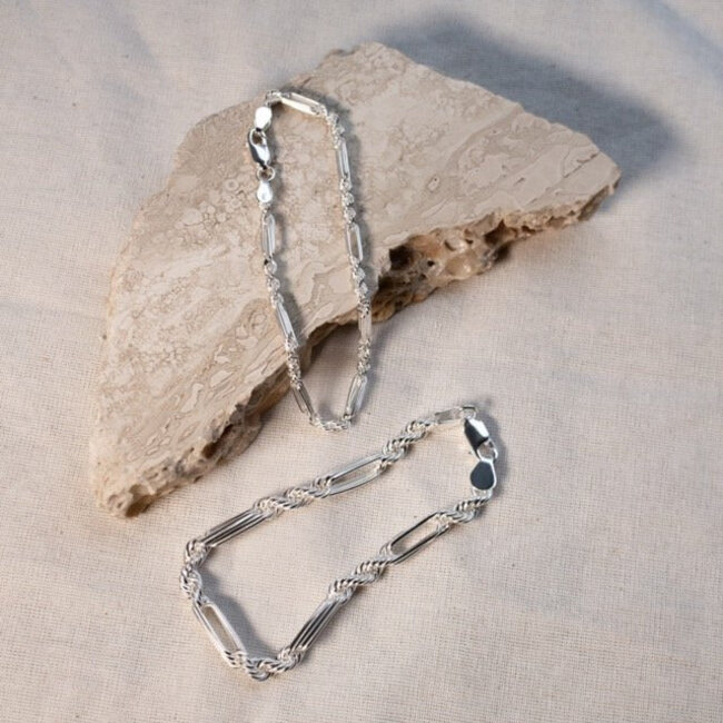 3.6mm Figaro Rope Bracelet in Sterling Silver