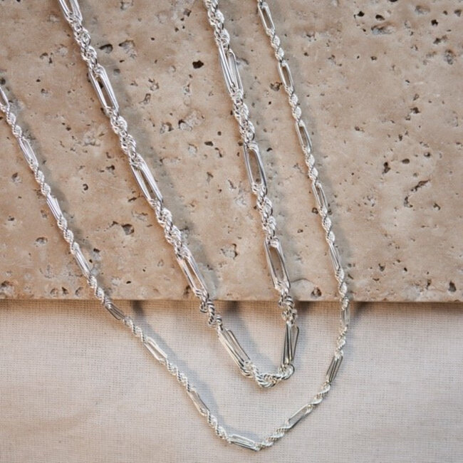 3.6mm Figaro Rope Chain Necklace in Sterling Silver