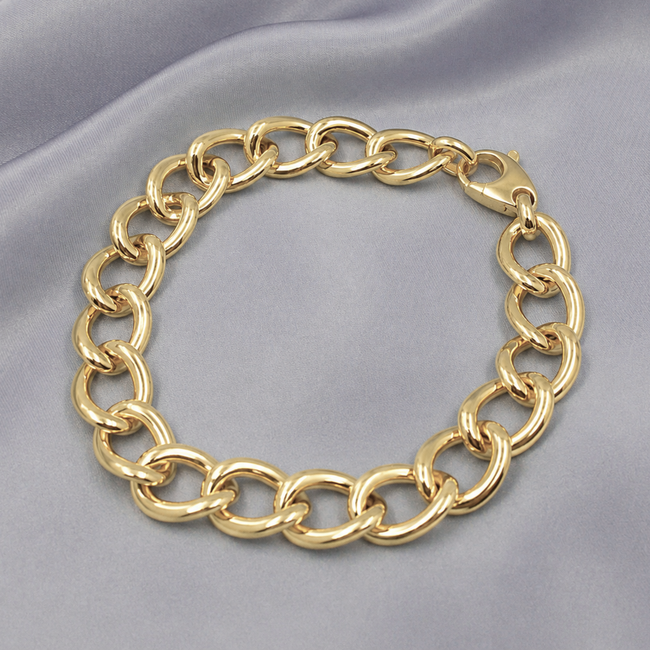 11mm Hollow Flat Curb Bracelet in Sterling Silver Gold Vermeil