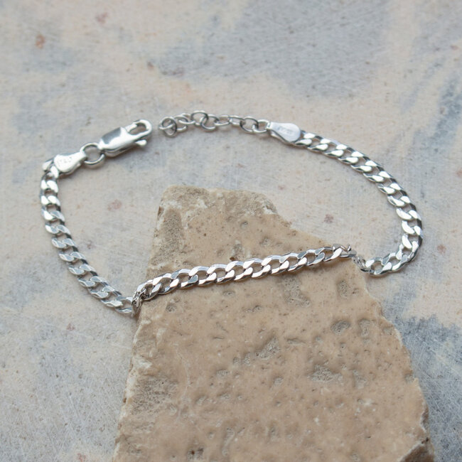 4.3mm Flat Curb Chain Bracelet in Sterling Silver