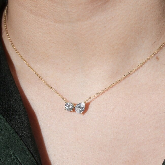 Cubic Zirconia Toi-et-Moi Necklace in Sterling Silver