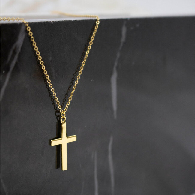 Polished Cross Necklace in Sterling Silver Gold Vermeil